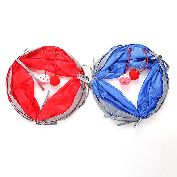JMT-431818 Collapsible Cat Tunnel and Tent for Playful Kittens, Red/Blue Polyester Design, 50CM x 25CM