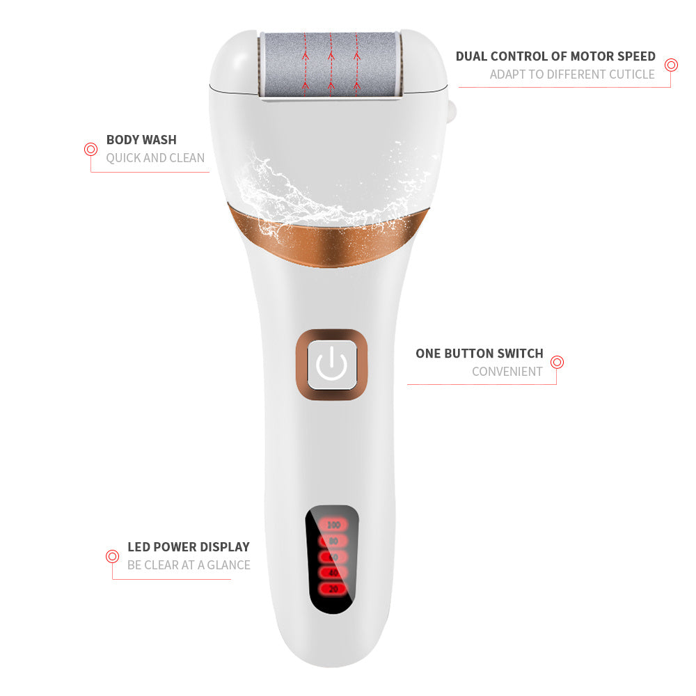 JMT-432074 Electric Rechargeable Callus Remover with Extra Coarse Roller Heads for Smooth Feet