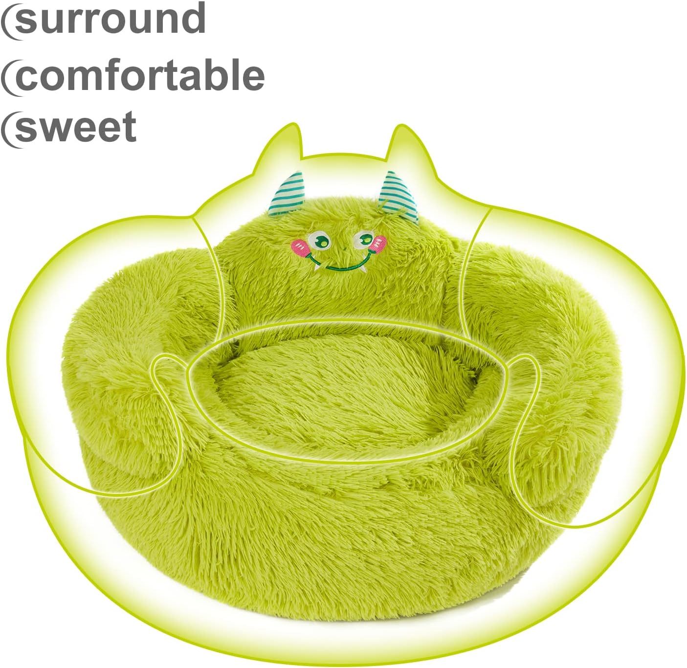 JMT-432138 Cozy Plush Donut Bed for Small Dogs and Cats with High Bolsters and Anti-Slip Base