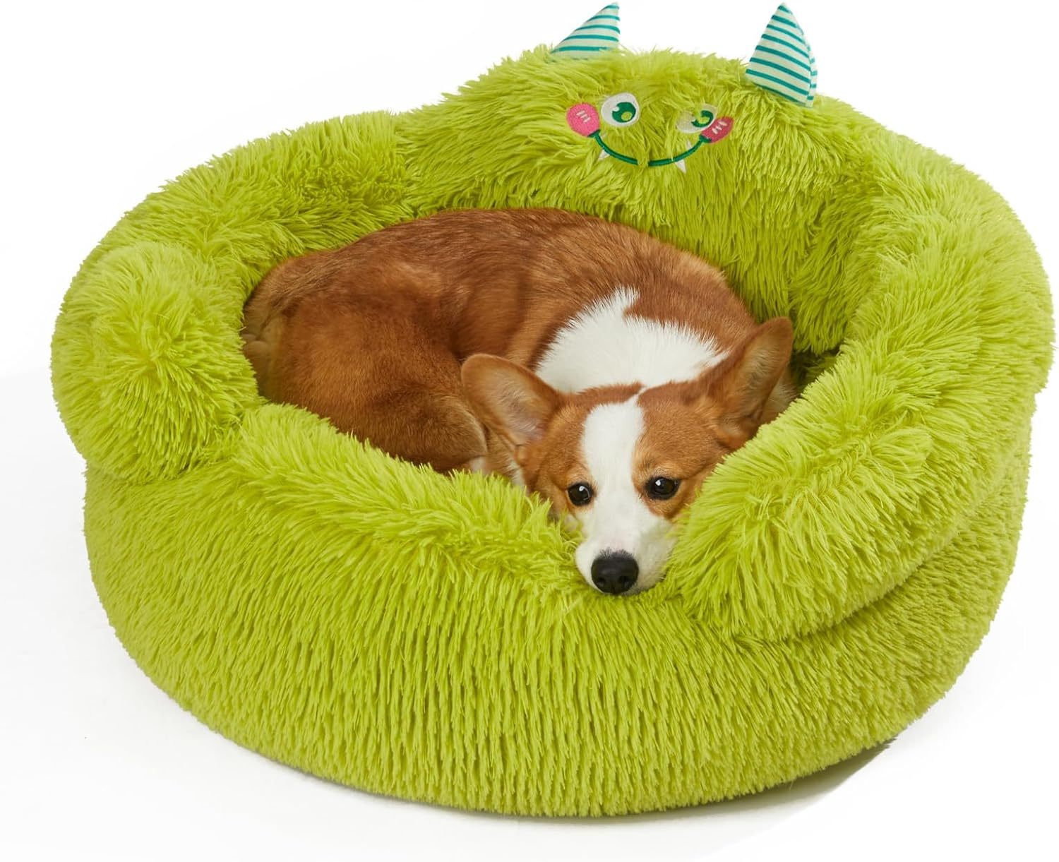 JMT-432138 Cozy Plush Donut Bed for Small Dogs and Cats with High Bolsters and Anti-Slip Base
