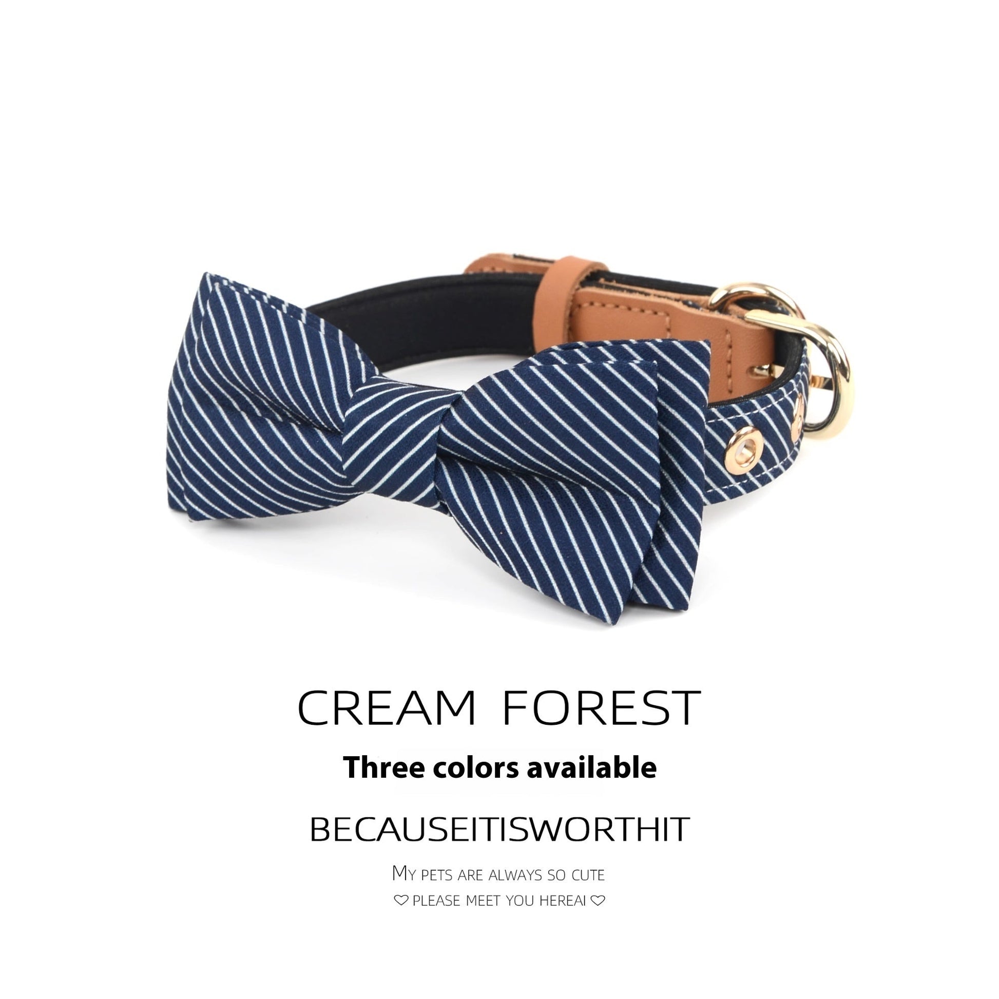 JMT-432330 Cotton Dog Collar with Detachable Bow - Available in White, Wine Red, and Dark Blue