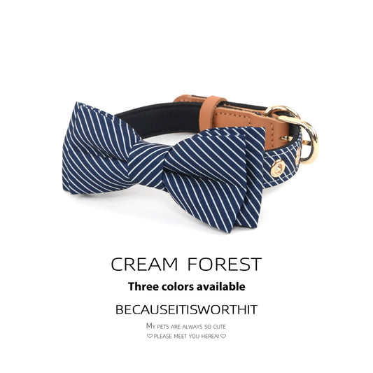 JMT-432330 Cotton Dog Collar with Detachable Bow - Available in White, Wine Red, and Dark Blue