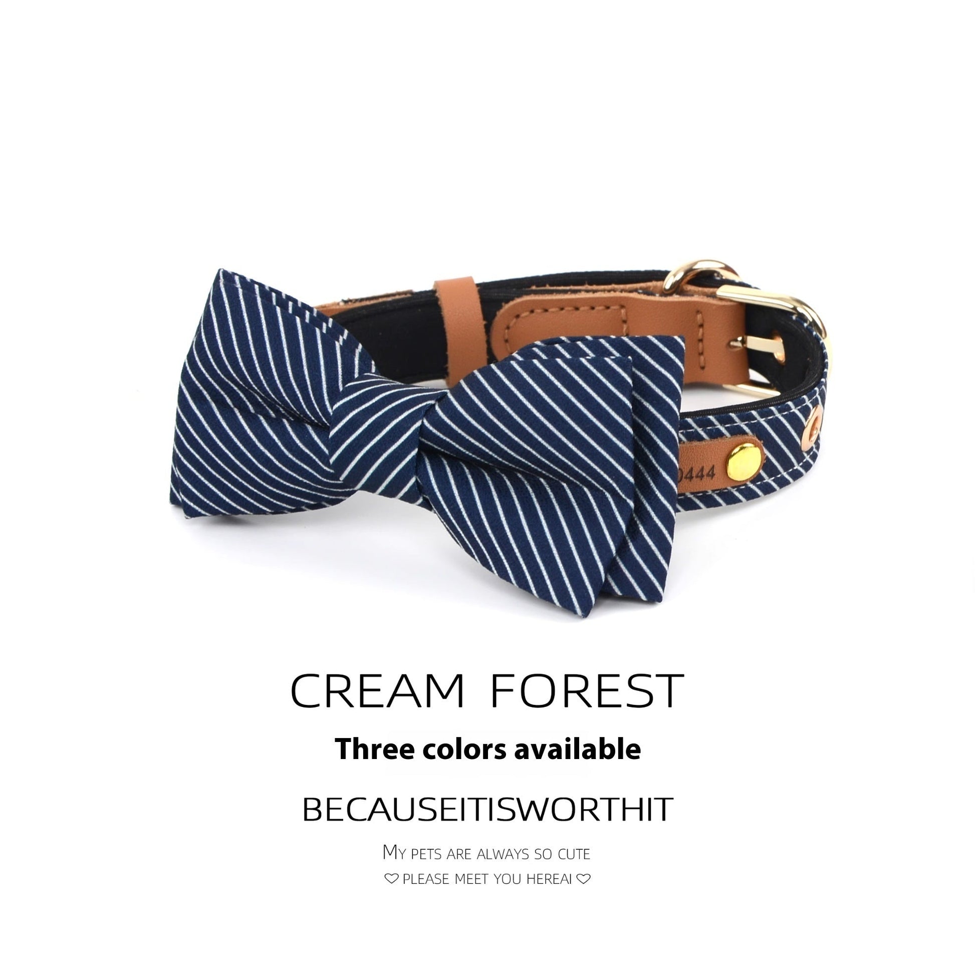 JMT-432330 Cotton Dog Collar with Detachable Bow - Available in White, Wine Red, and Dark Blue