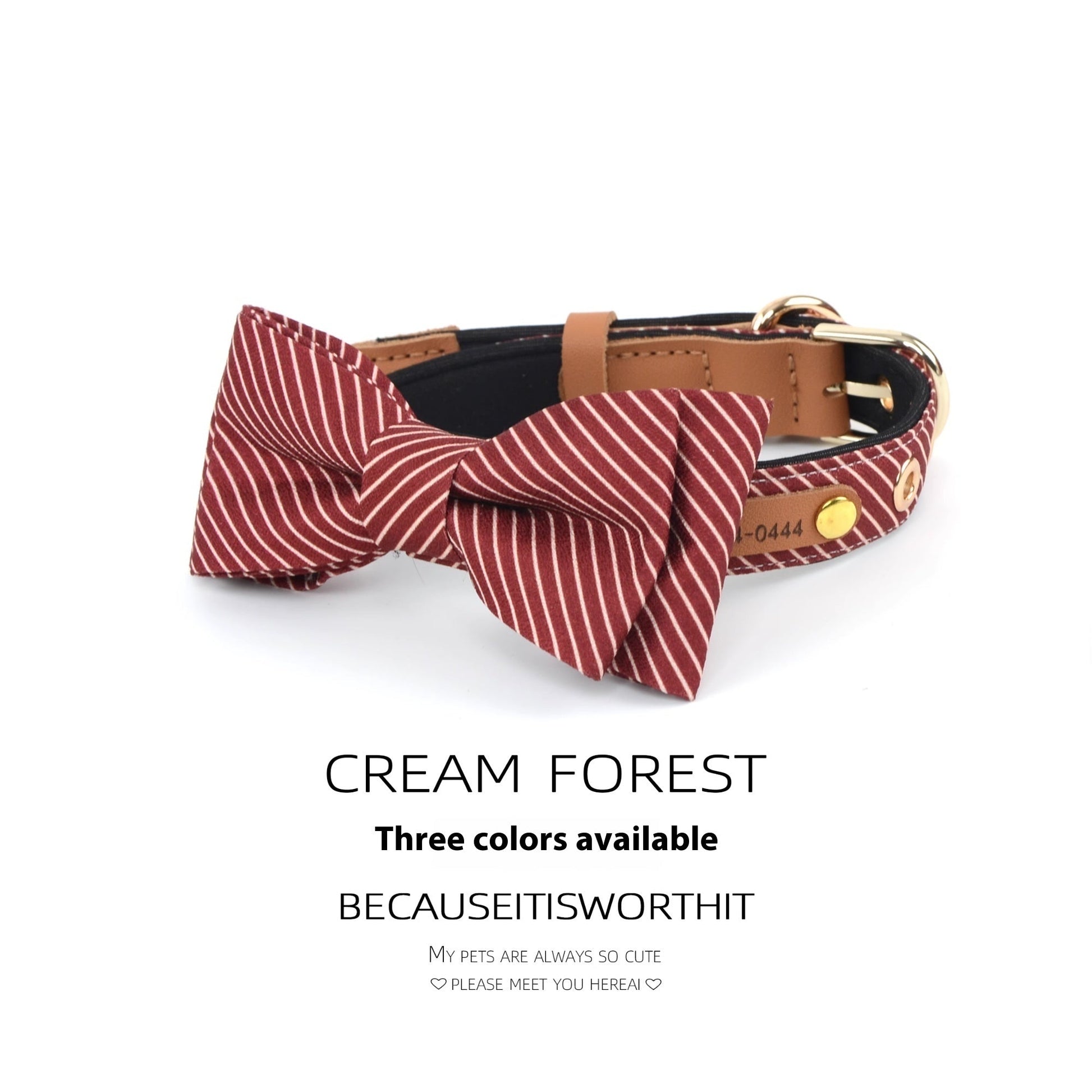 JMT-432330 Cotton Dog Collar with Detachable Bow - Available in White, Wine Red, and Dark Blue