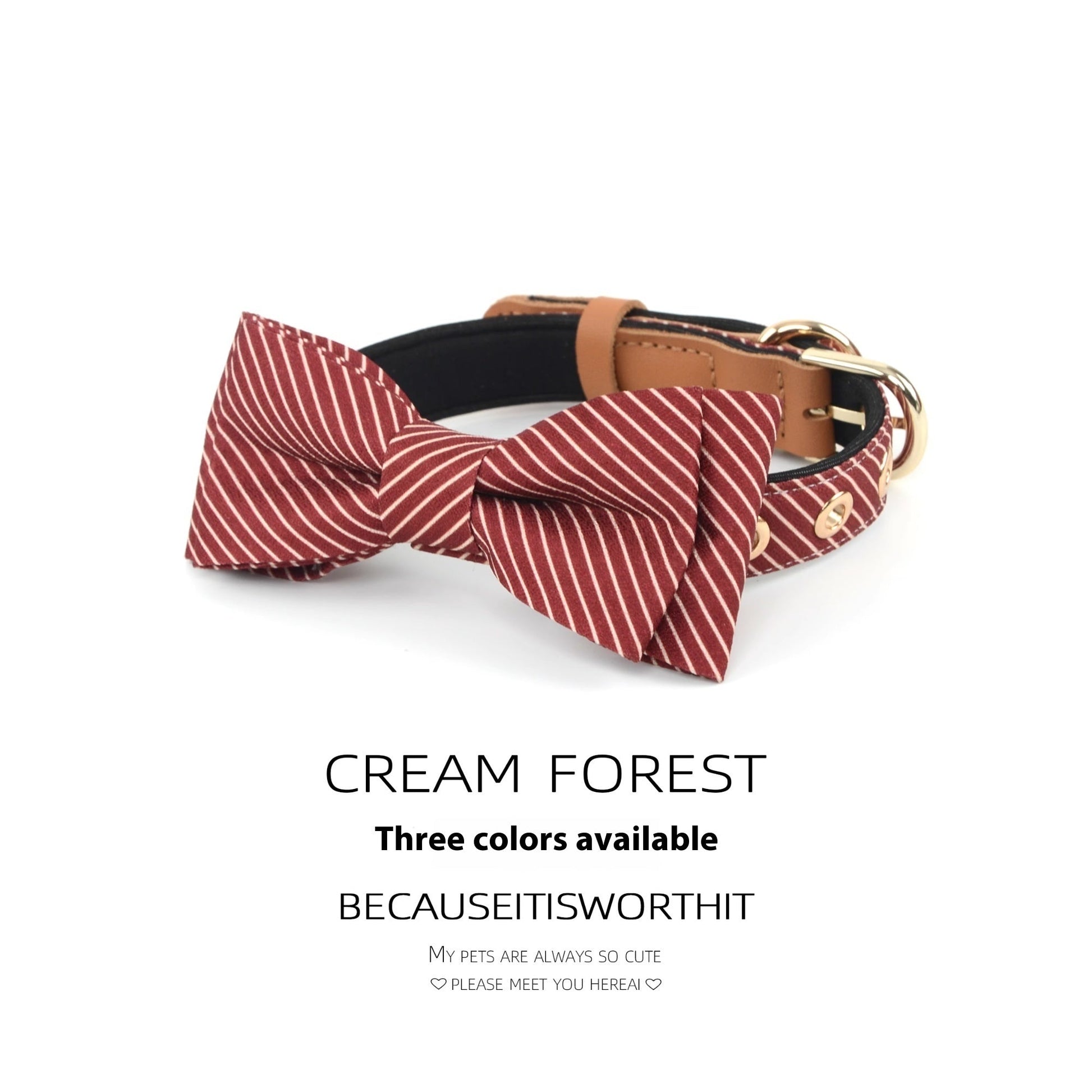 JMT-432330 Cotton Dog Collar with Detachable Bow - Available in White, Wine Red, and Dark Blue