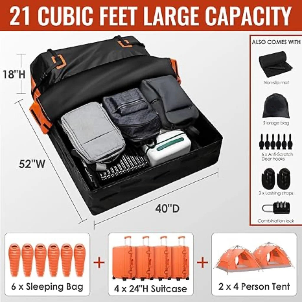 JMT-432458 Waterproof Rooftop Cargo Carrier Bag - 21 Cubic Feet Capacity for All Vehicles with or without Roof Racks