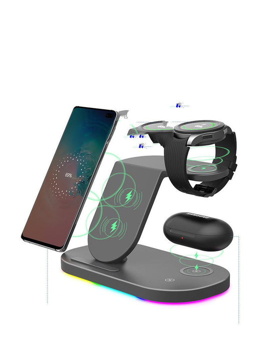 JMT-432522 15W Three-in-One Wireless Charger for Watch and Mobile Phones - Type-C Compatible, Compact Design
