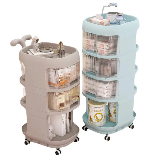 JMT-432778 Rotating Plastic Bedside Storage Trolley with Wheels for Organising Baby Supplies