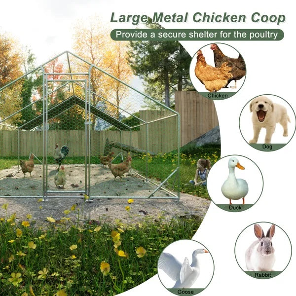 JMT-432842 Walk-In Chicken Coop with Galvanized Wire, Waterproof Anti-Ultraviolet Cover - 10' L x 20' W x 6.56' H