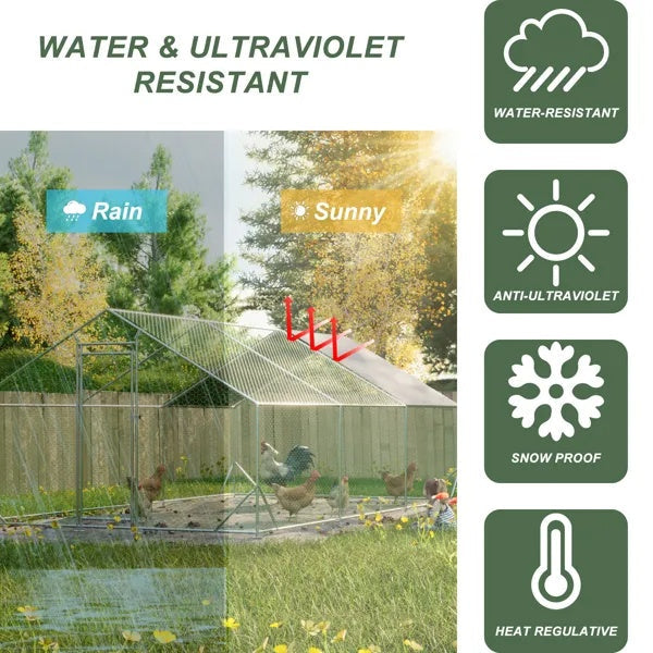 JMT-432842 Walk-In Chicken Coop with Galvanized Wire, Waterproof Anti-Ultraviolet Cover - 10' L x 20' W x 6.56' H