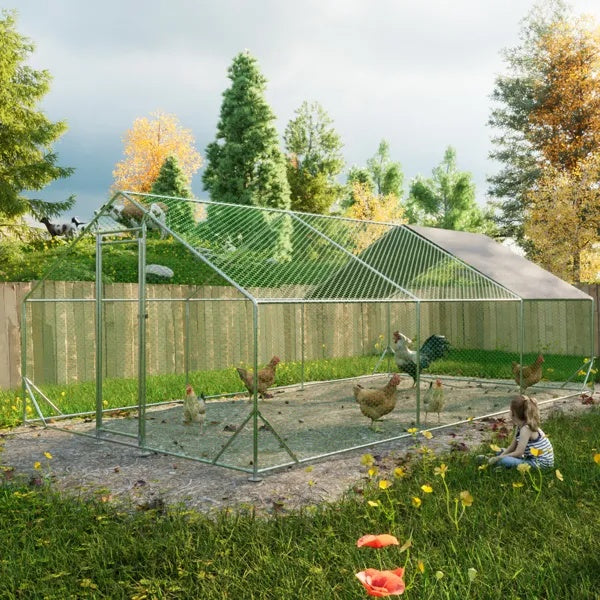 JMT-432842 Walk-In Chicken Coop with Galvanized Wire, Waterproof Anti-Ultraviolet Cover - 10' L x 20' W x 6.56' H