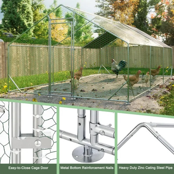 JMT-432842 Walk-In Chicken Coop with Galvanized Wire, Waterproof Anti-Ultraviolet Cover - 10' L x 20' W x 6.56' H