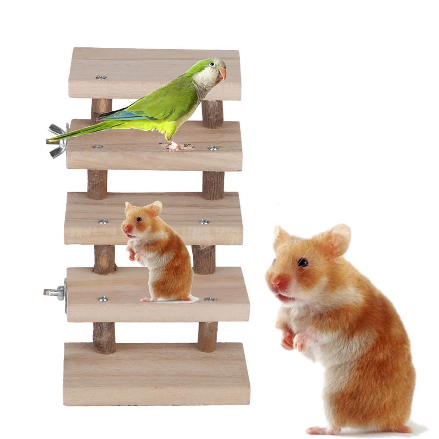 JMT-433994 Wooden Log Stairs Pet Toy - Interactive Climbing Activity for Small Animals