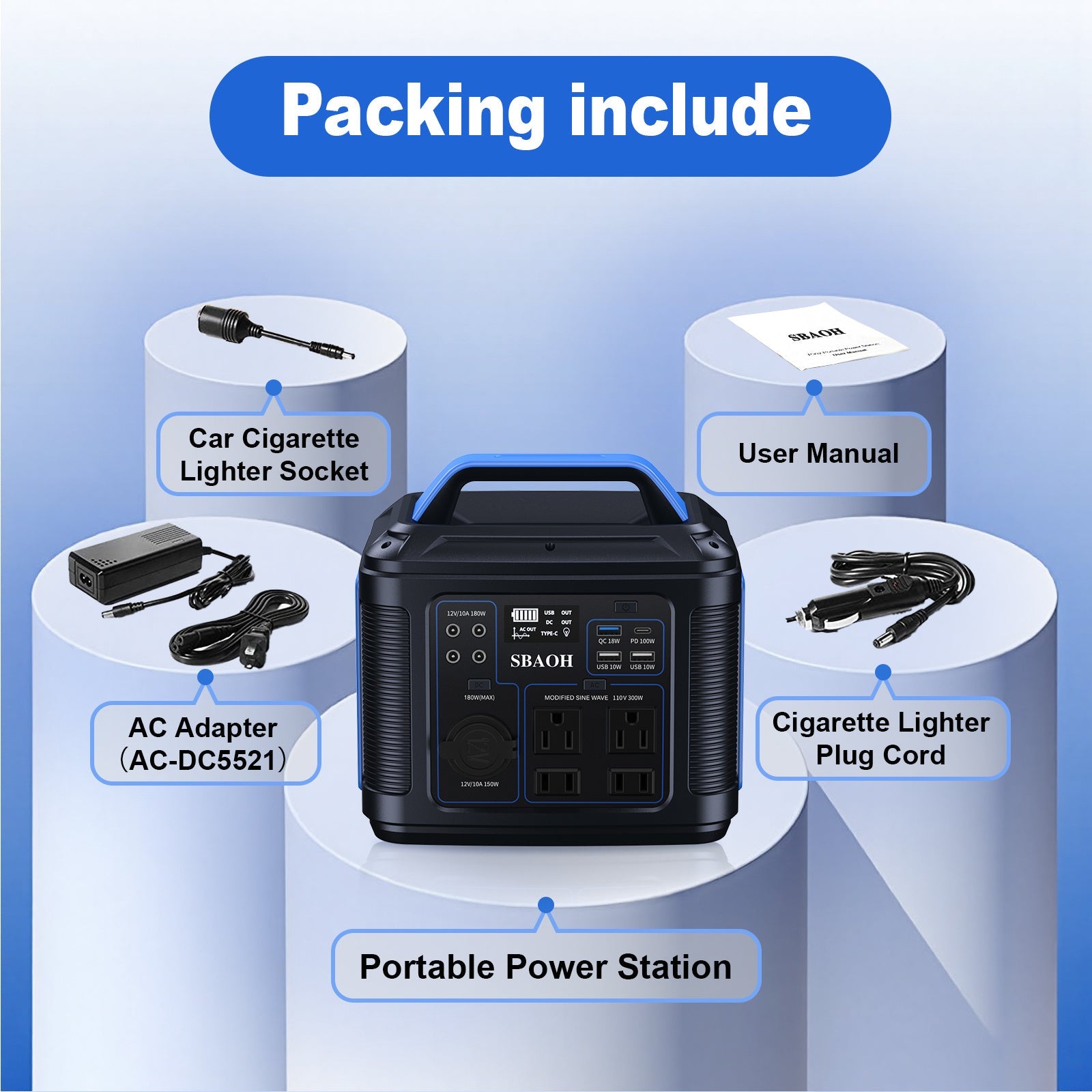JMT-434314 300W Portable Power Station with 296Wh Lithium Battery - Ideal for Home and Outdoor Use