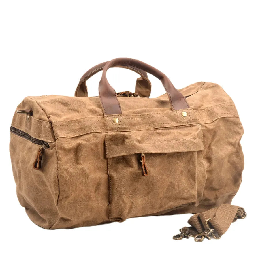 JMT-434378 Leisure Oil Wax Canvas Travel Handbag with Large Capacity for Outdoor Adventures