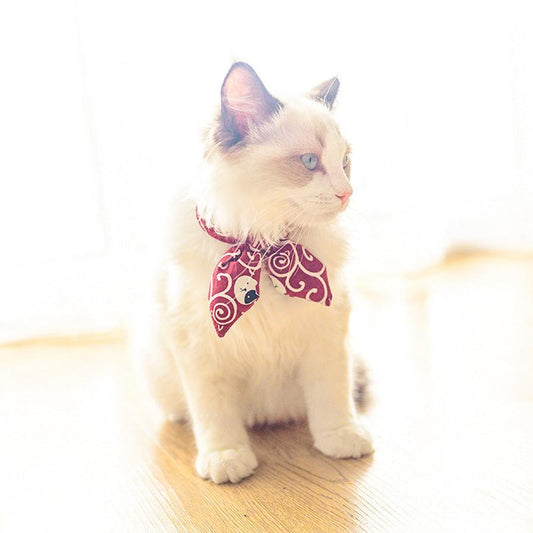 JMT-434634 Adjustable Japanese Style Floral Pet Collar with Bow Tie in Multiple Colors and Sizes