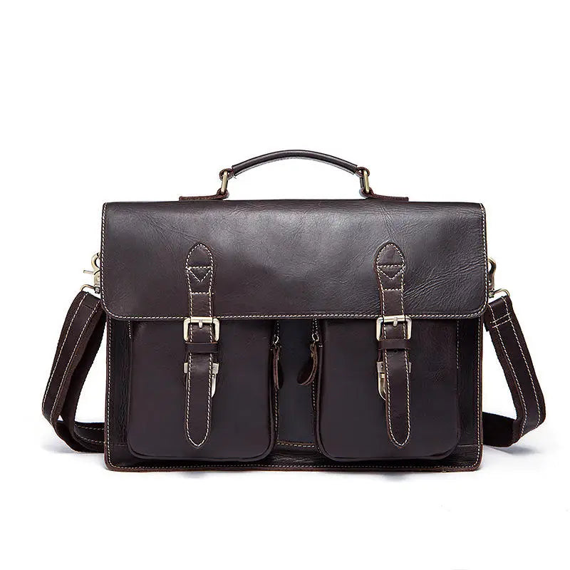 JMT-434954 Genuine Cow Leather 17 Inch Laptop Briefcase with Large Capacity for Men