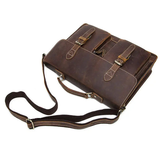 JMT-434954 Genuine Cow Leather 17 Inch Laptop Briefcase with Large Capacity for Men