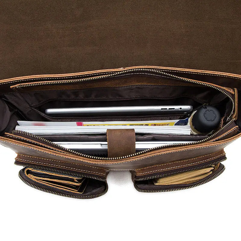 JMT-434954 Genuine Cow Leather 17 Inch Laptop Briefcase with Large Capacity for Men
