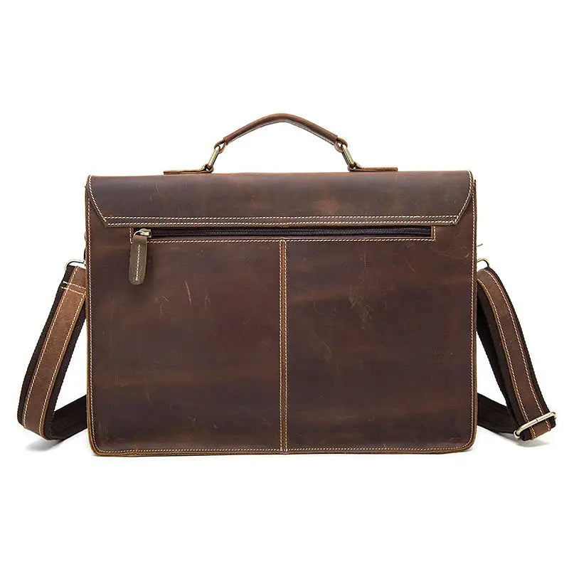 JMT-434954 Genuine Cow Leather 17 Inch Laptop Briefcase with Large Capacity for Men