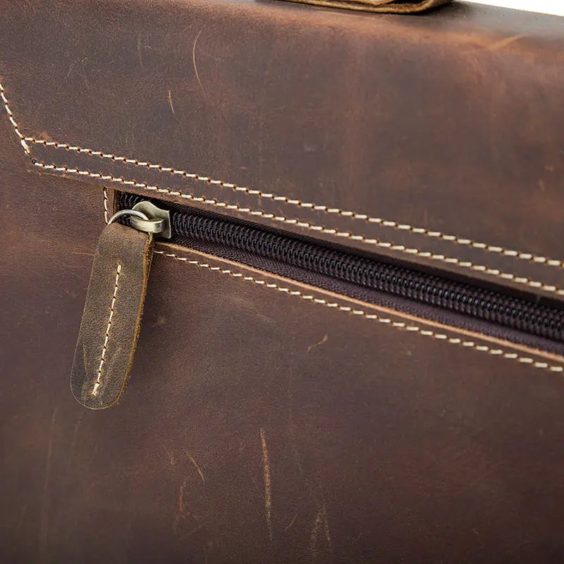 JMT-434954 Genuine Cow Leather 17 Inch Laptop Briefcase with Large Capacity for Men