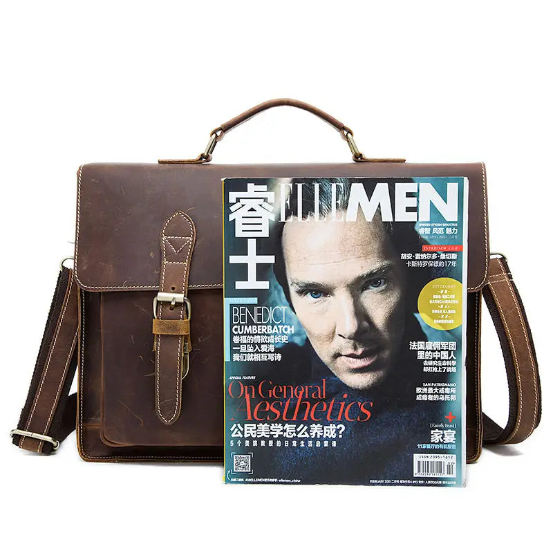 JMT-434954 Genuine Cow Leather 17 Inch Laptop Briefcase with Large Capacity for Men