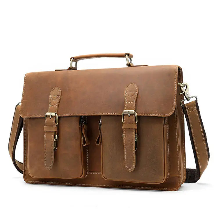 JMT-434954 Genuine Cow Leather 17 Inch Laptop Briefcase with Large Capacity for Men