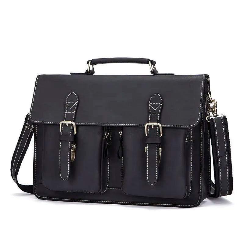 JMT-434954 Genuine Cow Leather 17 Inch Laptop Briefcase with Large Capacity for Men