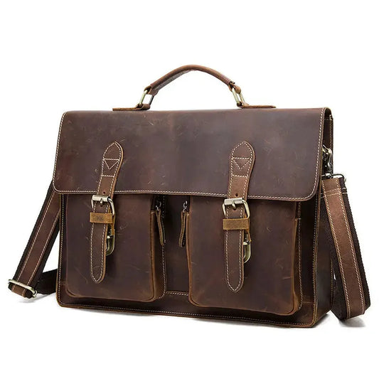 JMT-434954 Genuine Cow Leather 17 Inch Laptop Briefcase with Large Capacity for Men