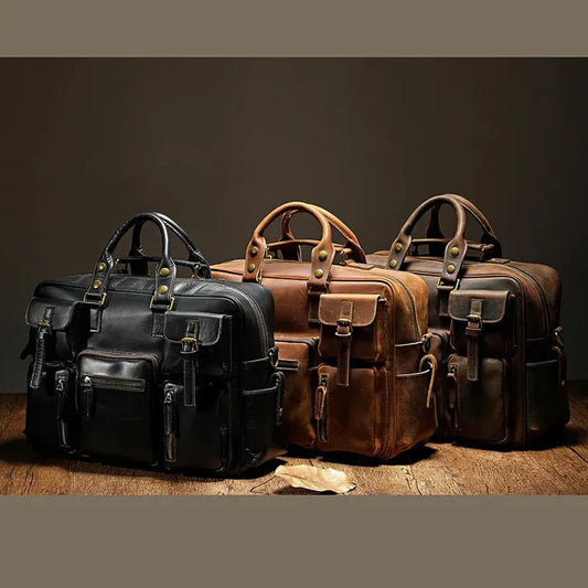 JMT-435530 Genuine Leather Multi-Pocket Crossbody Briefcase for Business Travel – Large Capacity and Durable Design