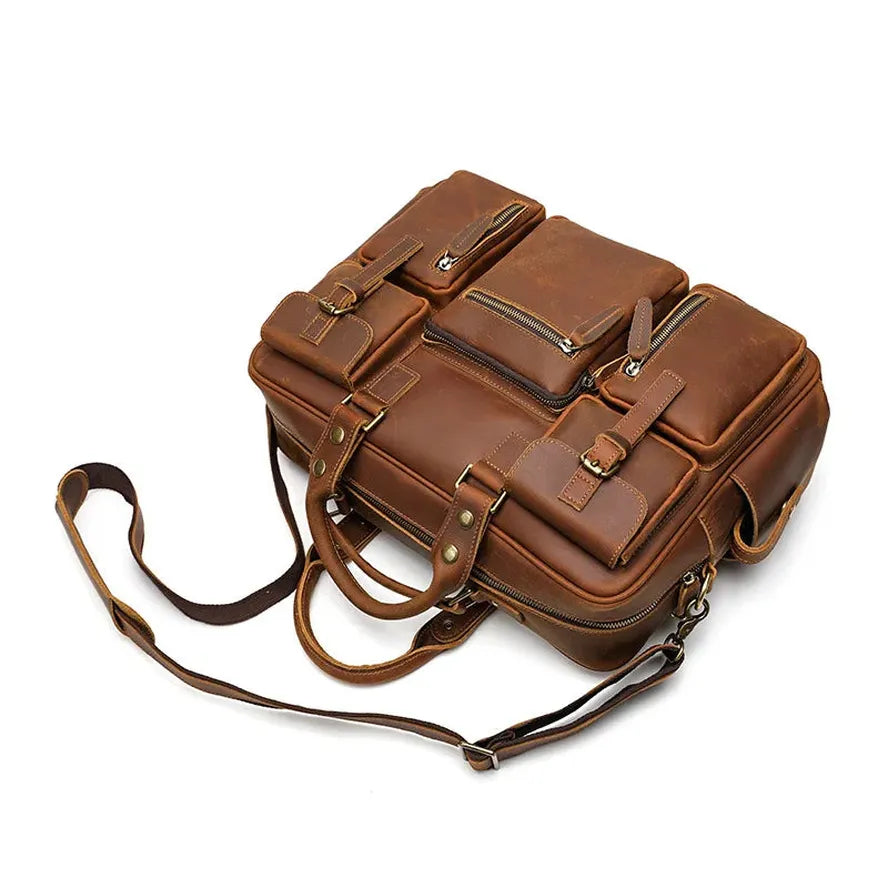 JMT-435530 Genuine Leather Multi-Pocket Crossbody Briefcase for Business Travel – Large Capacity and Durable Design