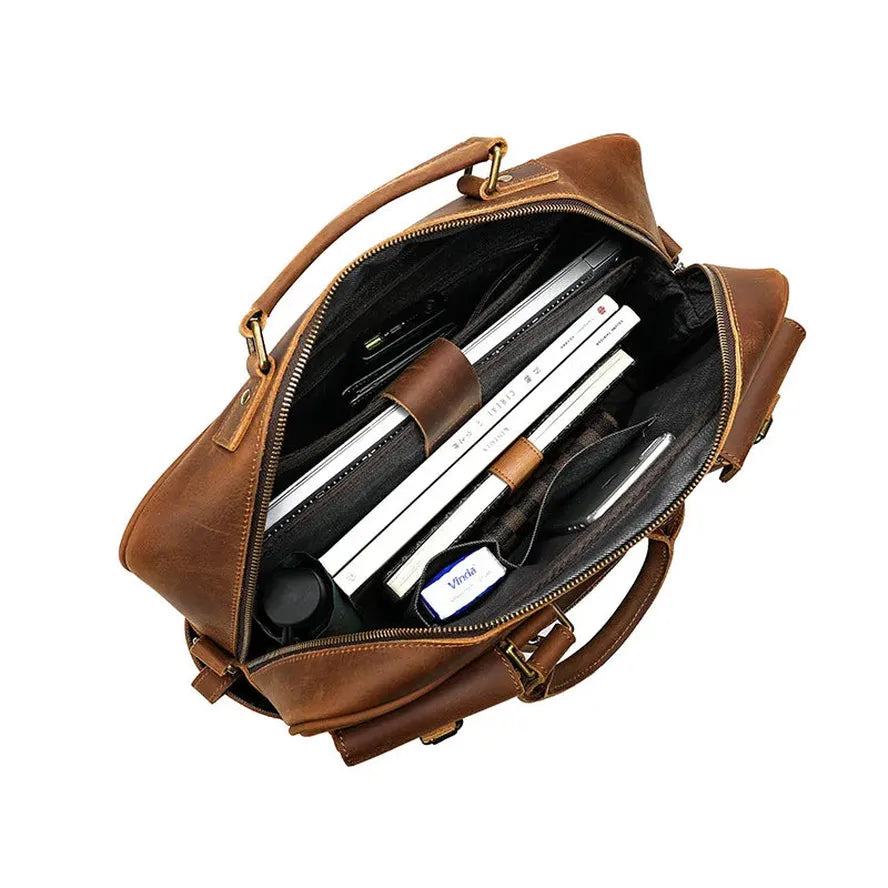 JMT-435530 Genuine Leather Multi-Pocket Crossbody Briefcase for Business Travel – Large Capacity and Durable Design