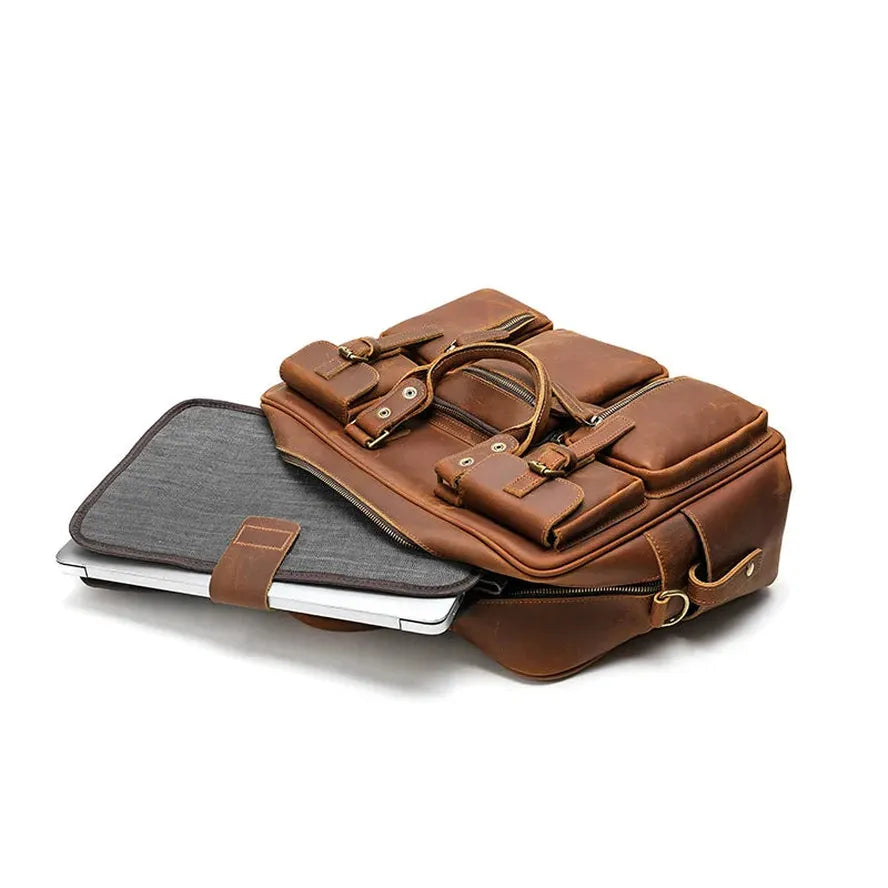 JMT-435530 Genuine Leather Multi-Pocket Crossbody Briefcase for Business Travel – Large Capacity and Durable Design