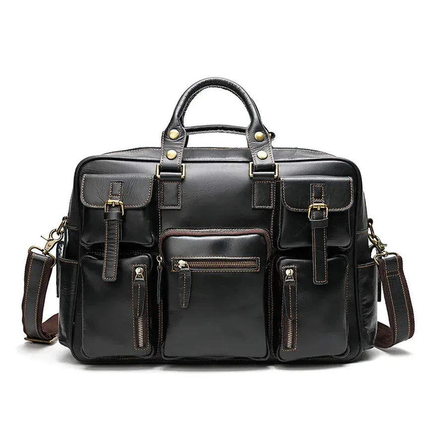 JMT-435530 Genuine Leather Multi-Pocket Crossbody Briefcase for Business Travel – Large Capacity and Durable Design
