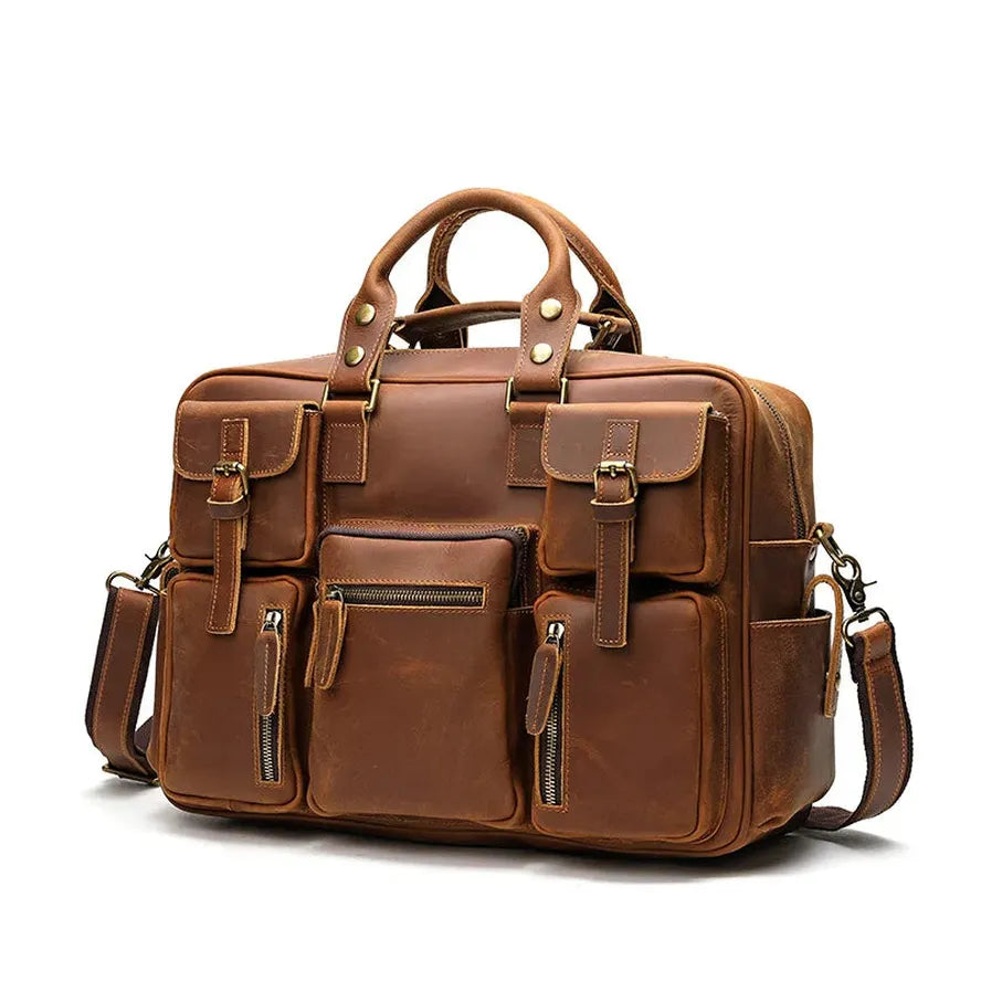 JMT-435530 Genuine Leather Multi-Pocket Crossbody Briefcase for Business Travel – Large Capacity and Durable Design