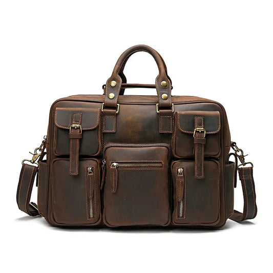 JMT-435530 Genuine Leather Multi-Pocket Crossbody Briefcase for Business Travel – Large Capacity and Durable Design