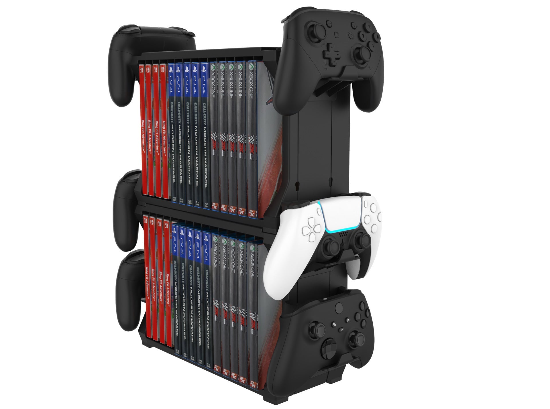 JMT-435594 Game Console Disc and Controller Storage Stand for PS5, PS4, Xbox Series X, and Nintendo Switch - Black