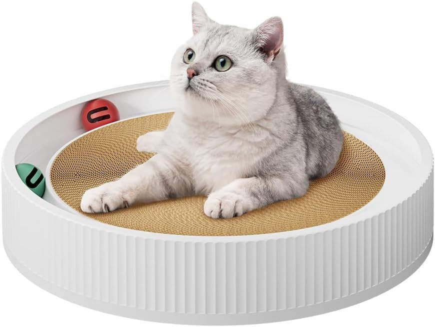JMT-436106 Interactive Cat Scratching Board with 2-in-1 Design and Moving Ball Toys, Eco-Friendly Cardboard Scratcher for Indoor Cats