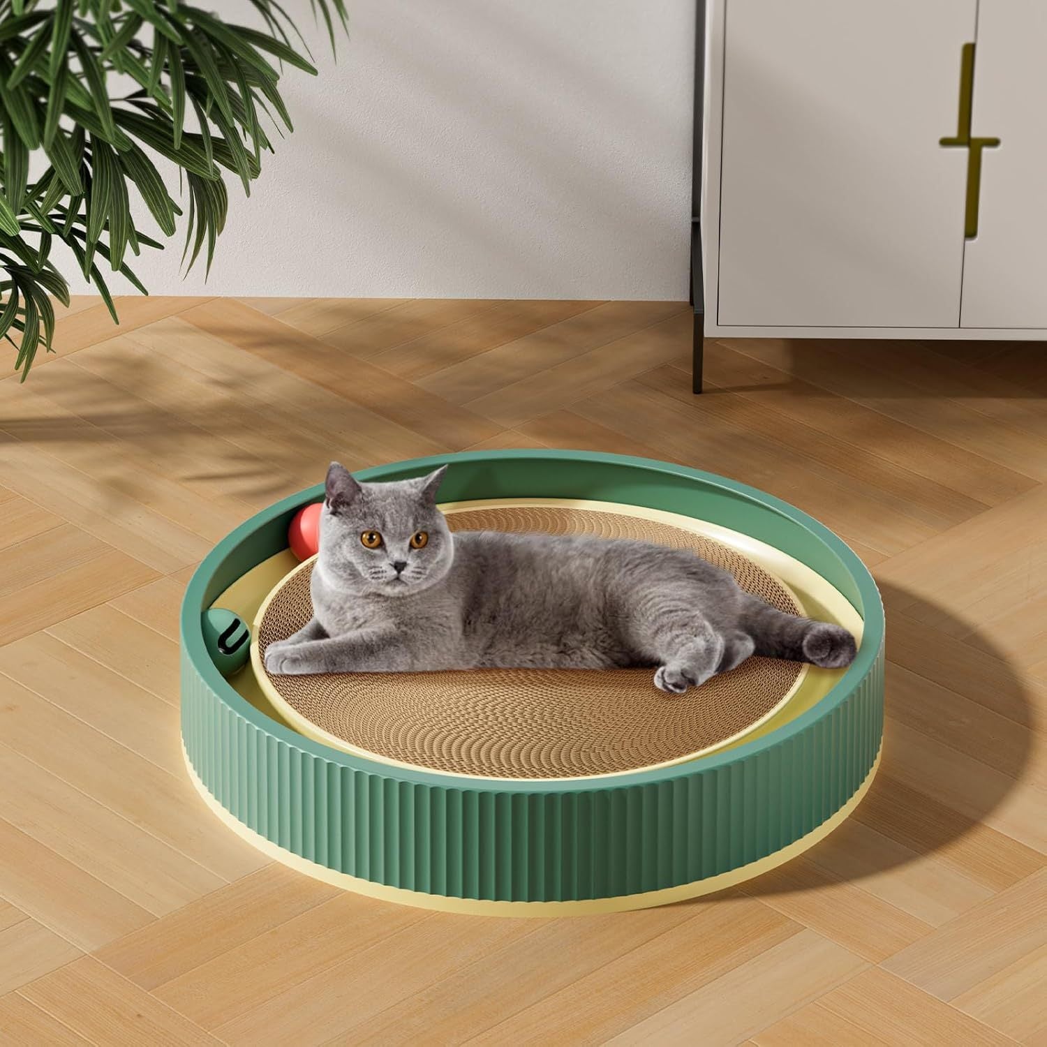 JMT-436106 Interactive Cat Scratching Board with 2-in-1 Design and Moving Ball Toys, Eco-Friendly Cardboard Scratcher for Indoor Cats