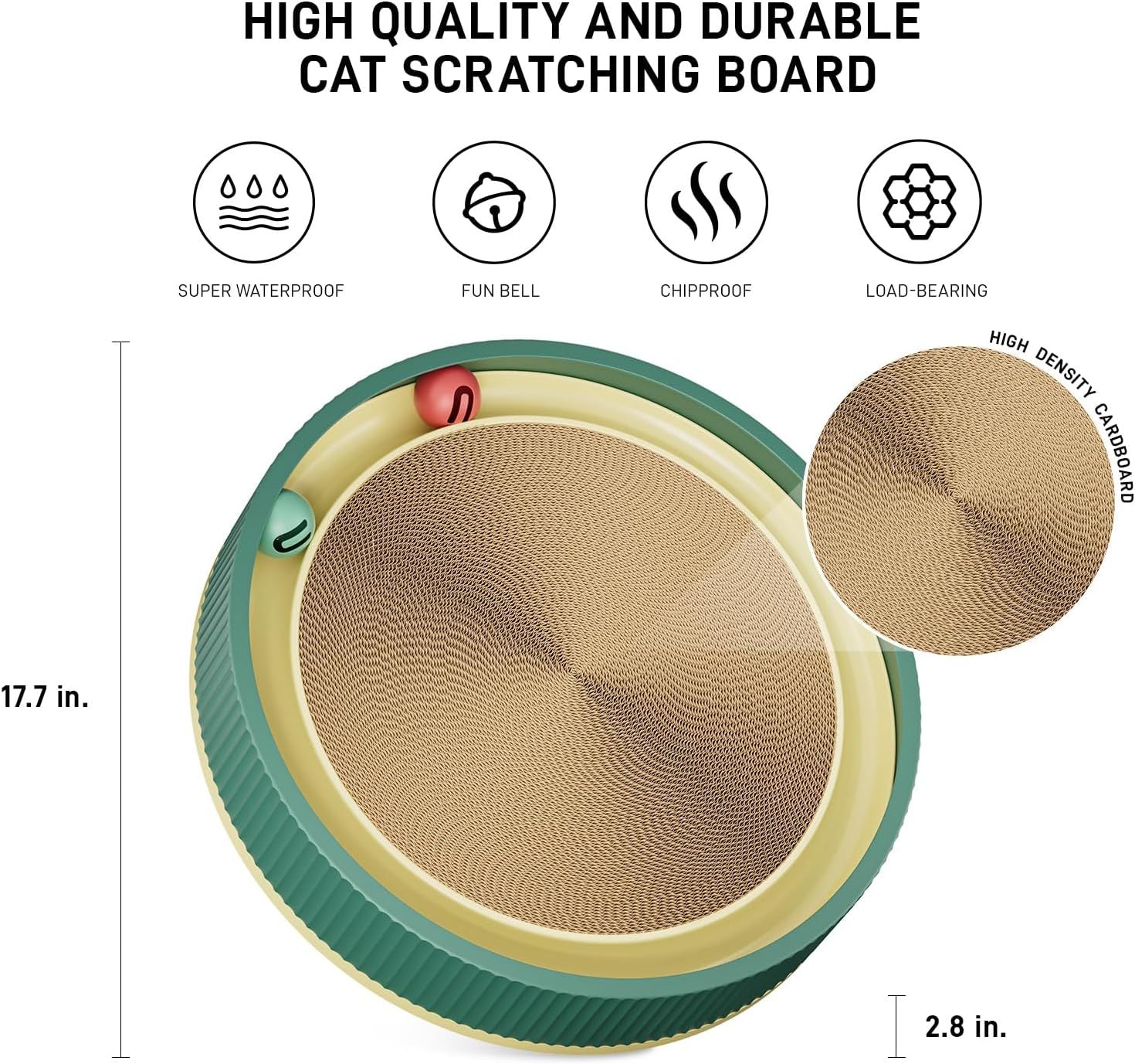 JMT-436106 Interactive Cat Scratching Board with 2-in-1 Design and Moving Ball Toys, Eco-Friendly Cardboard Scratcher for Indoor Cats