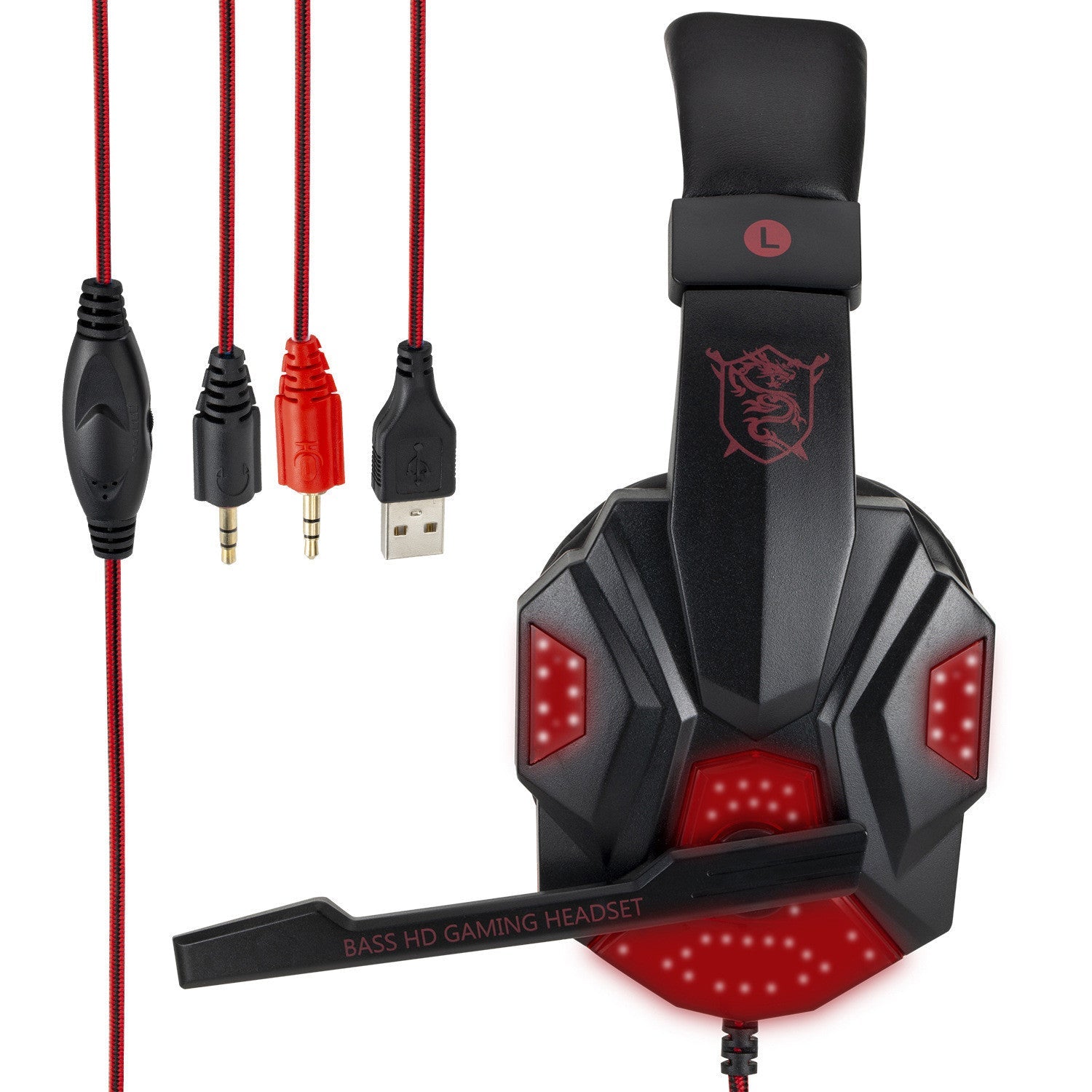 JMT-436106 Luminous Wired Computer Headset with 3.5mm and USB Connectivity - 40mm Drivers, 2m Cable, 20-20,000 Hz Frequency Response