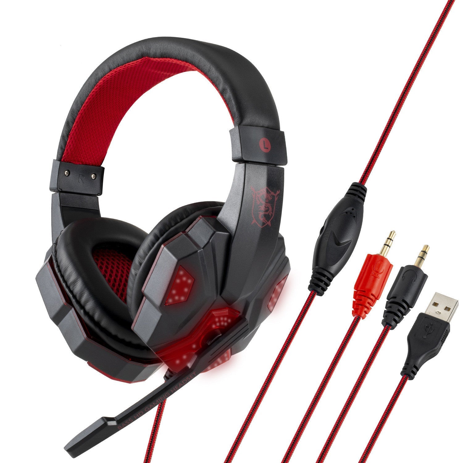 JMT-436106 Luminous Wired Computer Headset with 3.5mm and USB Connectivity - 40mm Drivers, 2m Cable, 20-20,000 Hz Frequency Response