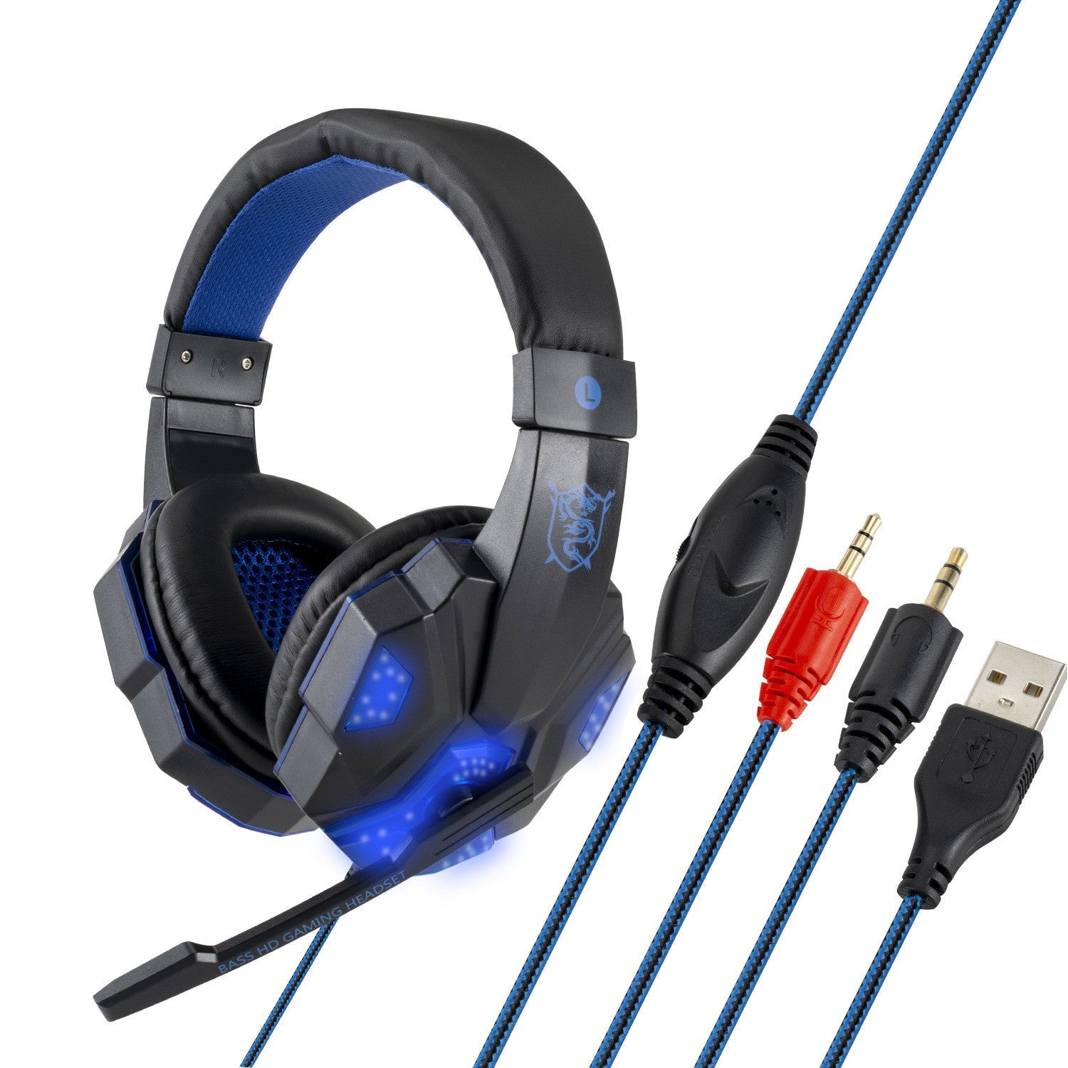 JMT-436106 Luminous Wired Computer Headset with 3.5mm and USB Connectivity - 40mm Drivers, 2m Cable, 20-20,000 Hz Frequency Response