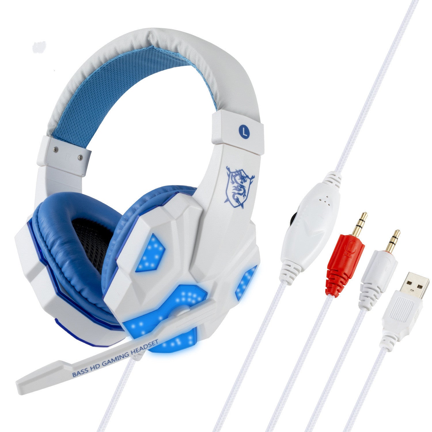 JMT-436106 Luminous Wired Computer Headset with 3.5mm and USB Connectivity - 40mm Drivers, 2m Cable, 20-20,000 Hz Frequency Response