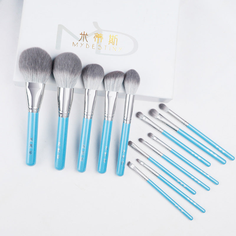 JMT-436554 13-Piece Long Handle Makeup Brush Set with Man-Made Fiber Bristles in Blue