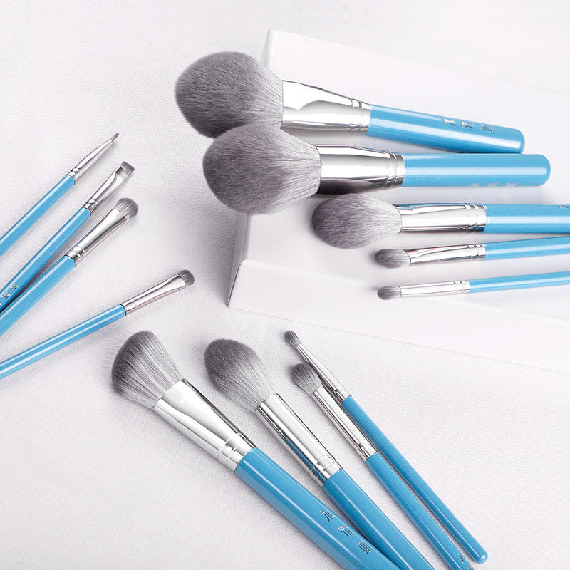 JMT-436554 13-Piece Long Handle Makeup Brush Set with Man-Made Fiber Bristles in Blue