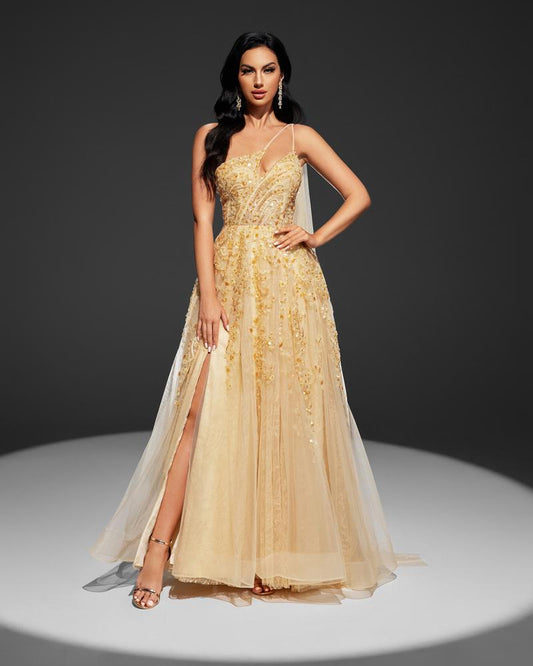 JMT-436682 Elegant Yellow Evening Gown for Women - Model SH0003
