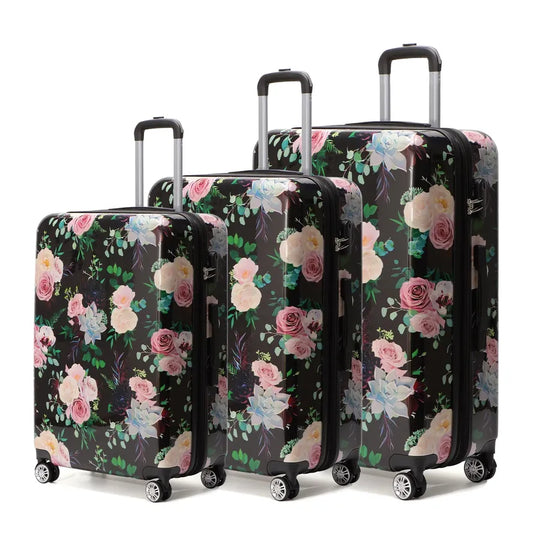 JMT-437002 Custom Floral PVC Hard Shell Trolley Suitcase Set - 3 Piece Travel Luggage Collection