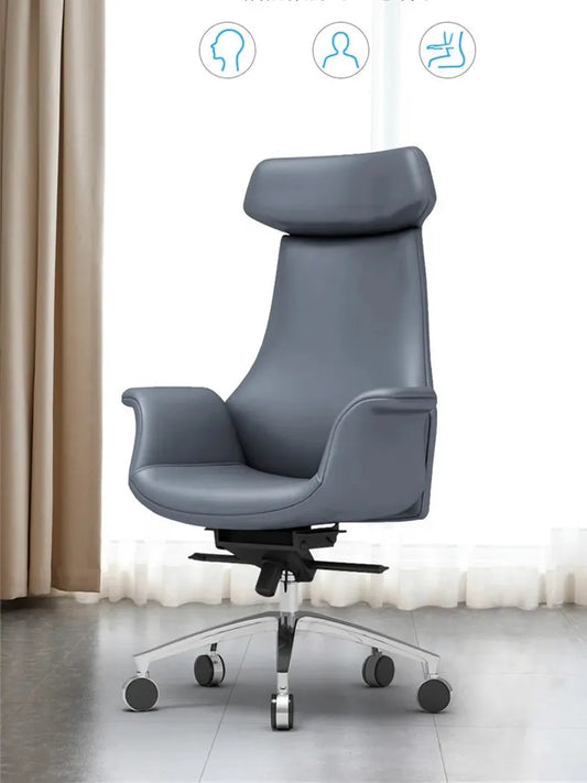 JMT-437194 Luxury Reclining Brown Leather Office Chair with Aluminium Frame, Model JA-55A
