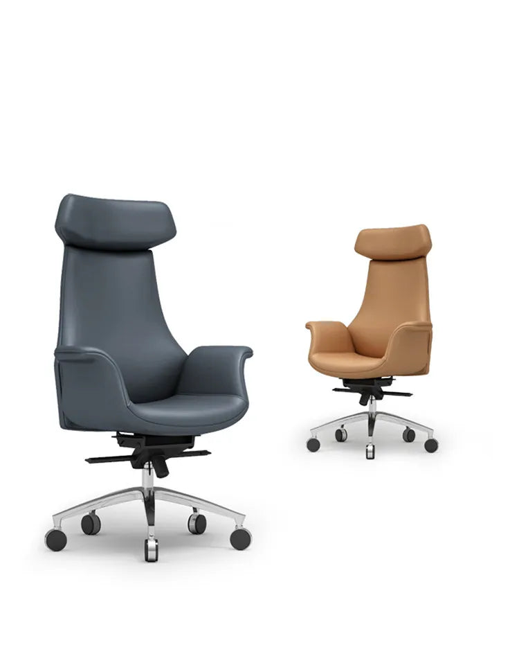 JMT-437194 Luxury Reclining Brown Leather Office Chair with Aluminium Frame, Model JA-55A